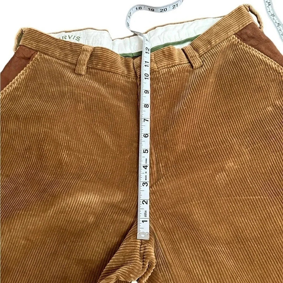 Orvis Dark Khaki Cotton Corduroy Pants Brown Leather Pockets Mens size 36 Waist - Picture 9 of 13
